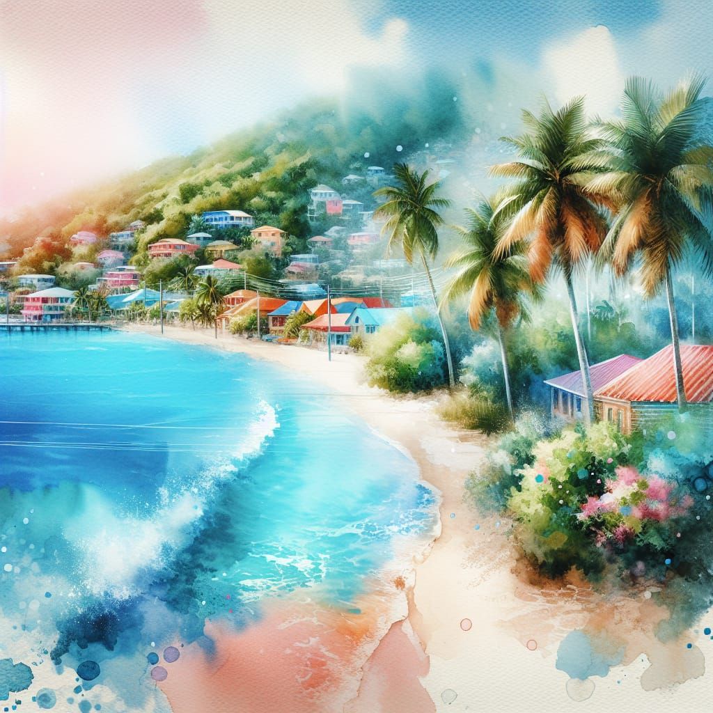 Dreamy San Pedro Tropical Island in Watercolor