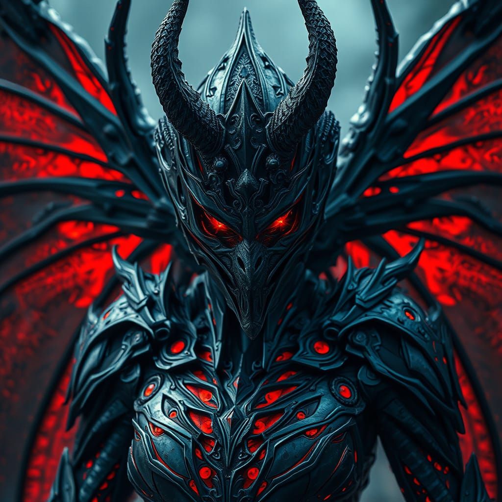 Demonic Queen in Obsidian Armor with Crimson Veins