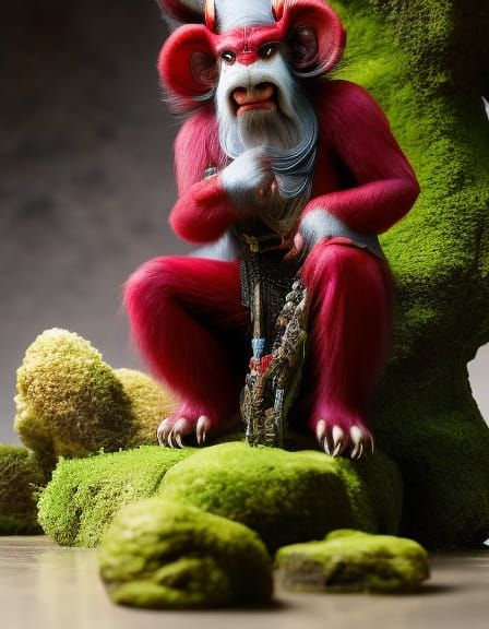 Professional photography of the monkey king sitting on his throne