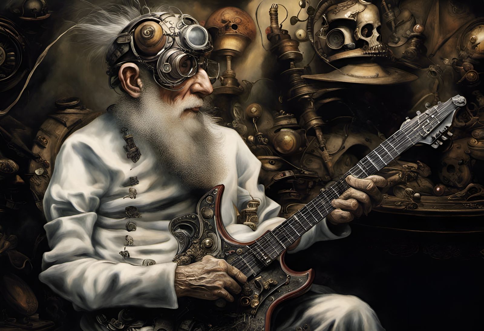 Steampunk Musician in Apocalyptic Wonderland
