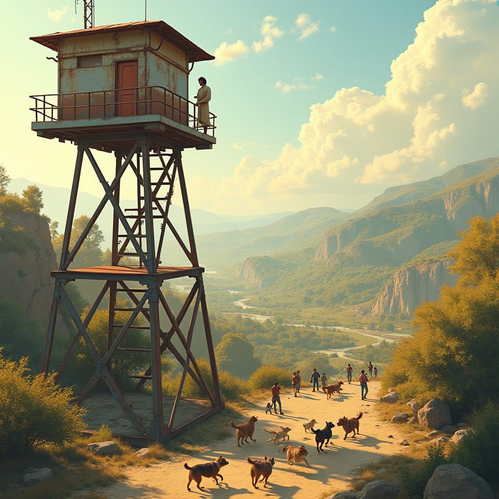 Jesus Oversees Park Opening from Industrial Watchtower