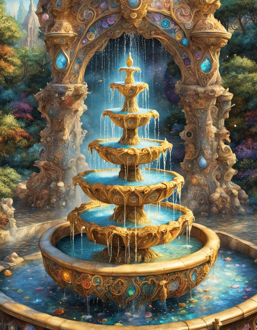 Opalescent Gemstone Fountain in Elven World