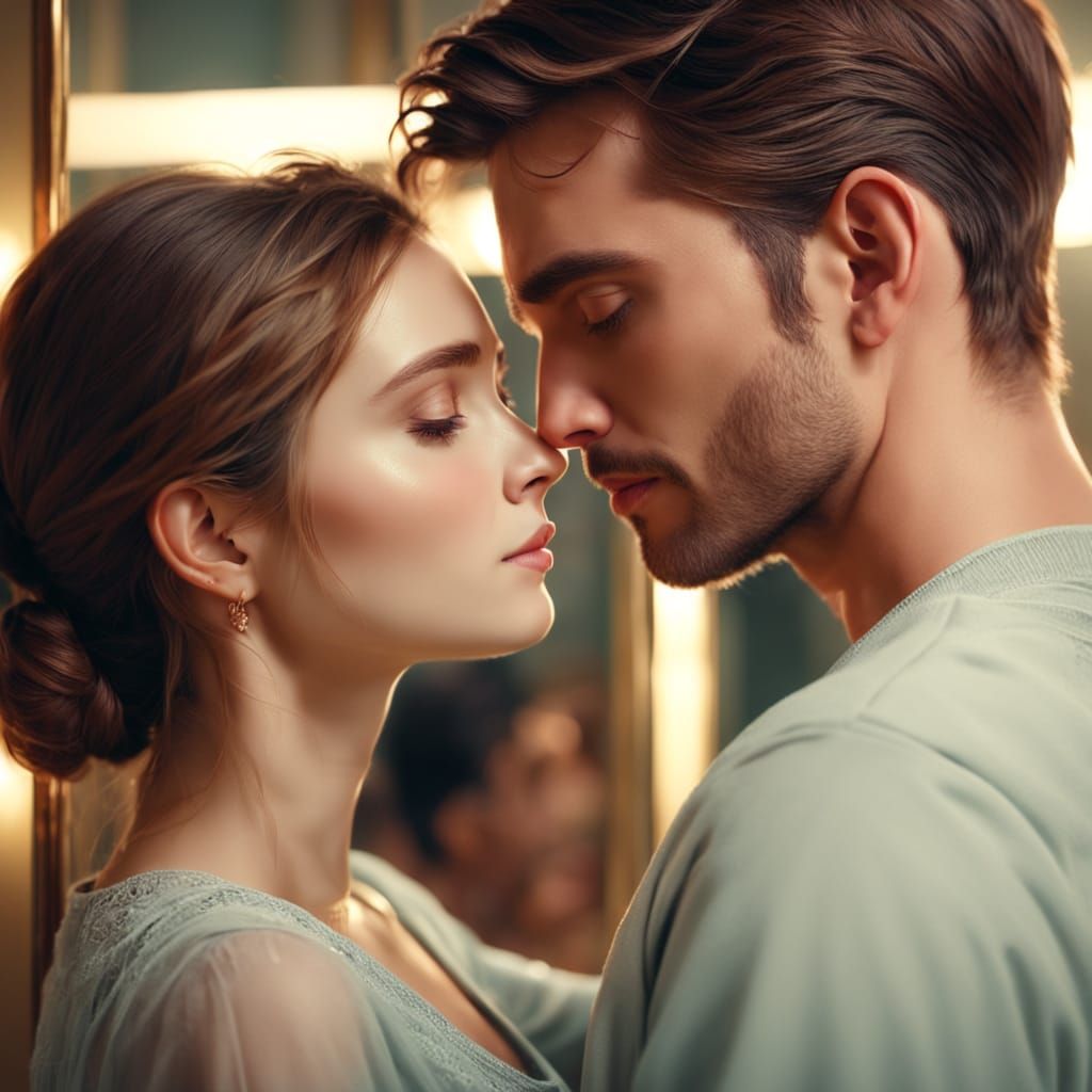Romantic Embrace Reflected: Soft Focus Photography