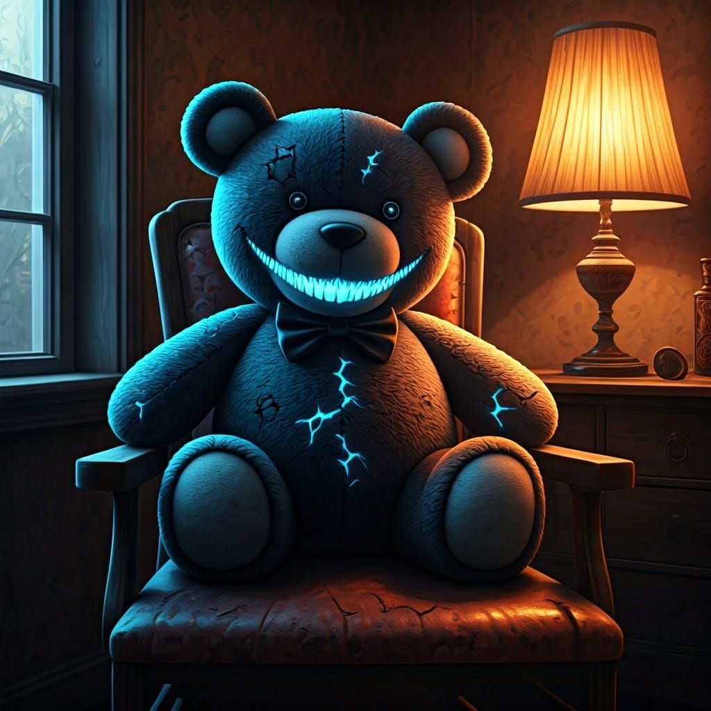 Sinister Teddy Bear with Glowing Cracks