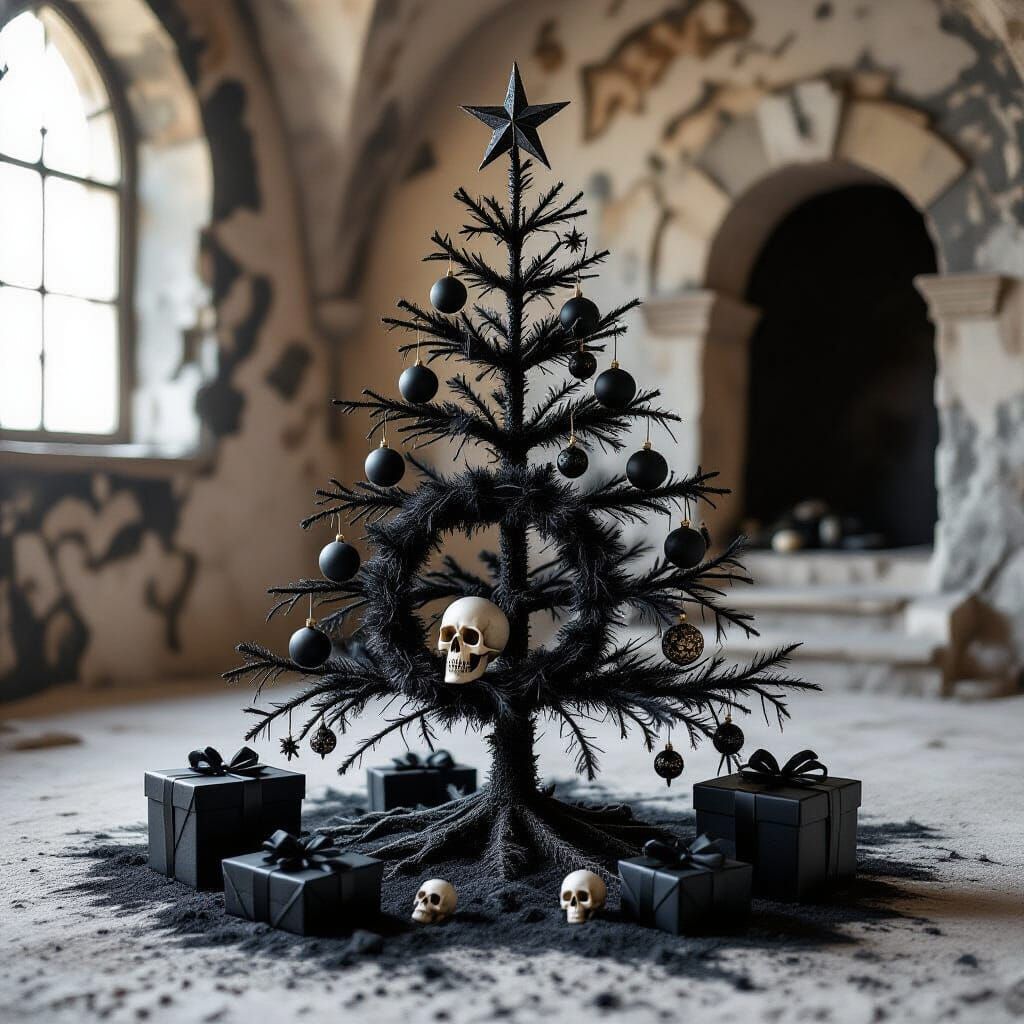Dark Catacomb Christmas Tree with Skull Ornaments