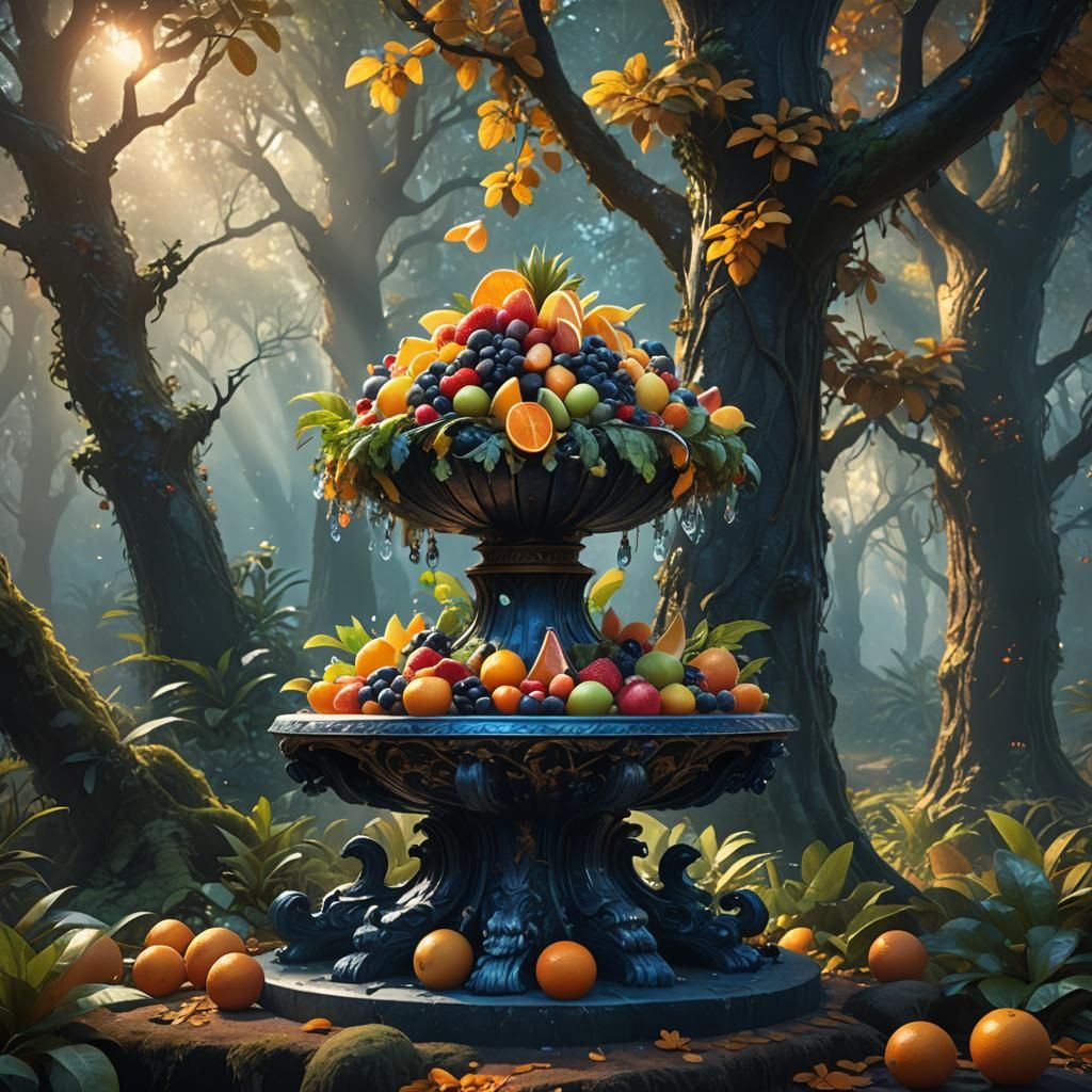 Mystical Fruit Salad in Glowing Forest