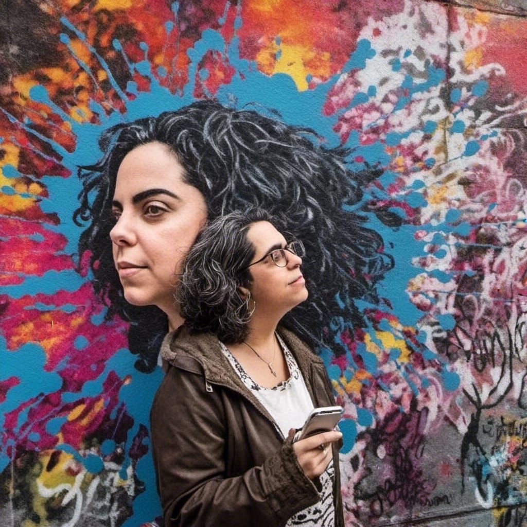 Person with Graffiti Art of AI Companion