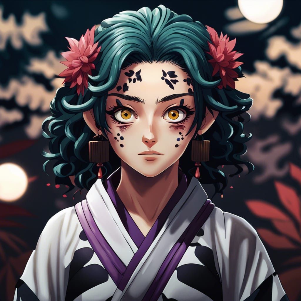 Hyperrealistic Portrait of Akaza from Demon Slayer