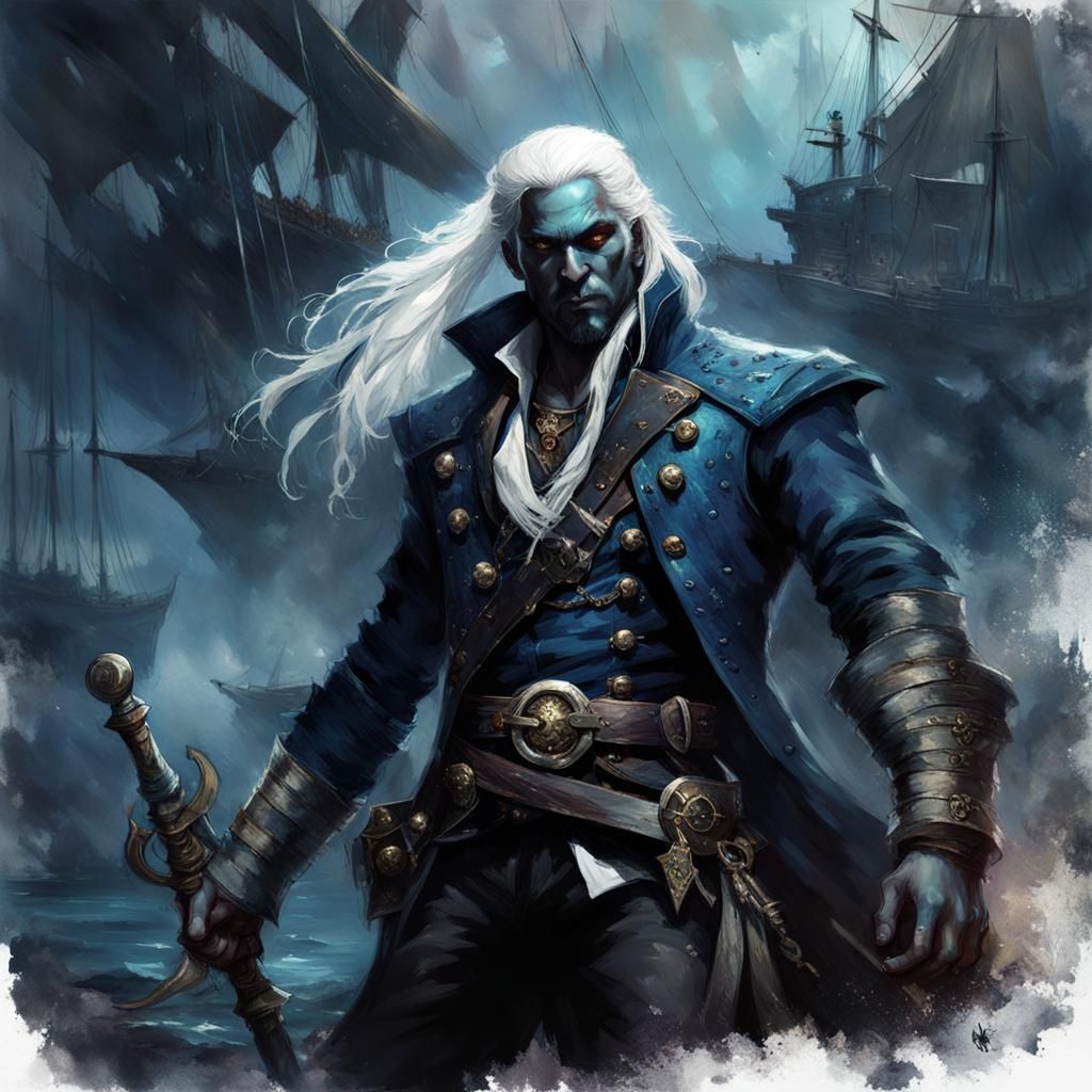Drow Pirate Captain in Fantasy Splash Art
