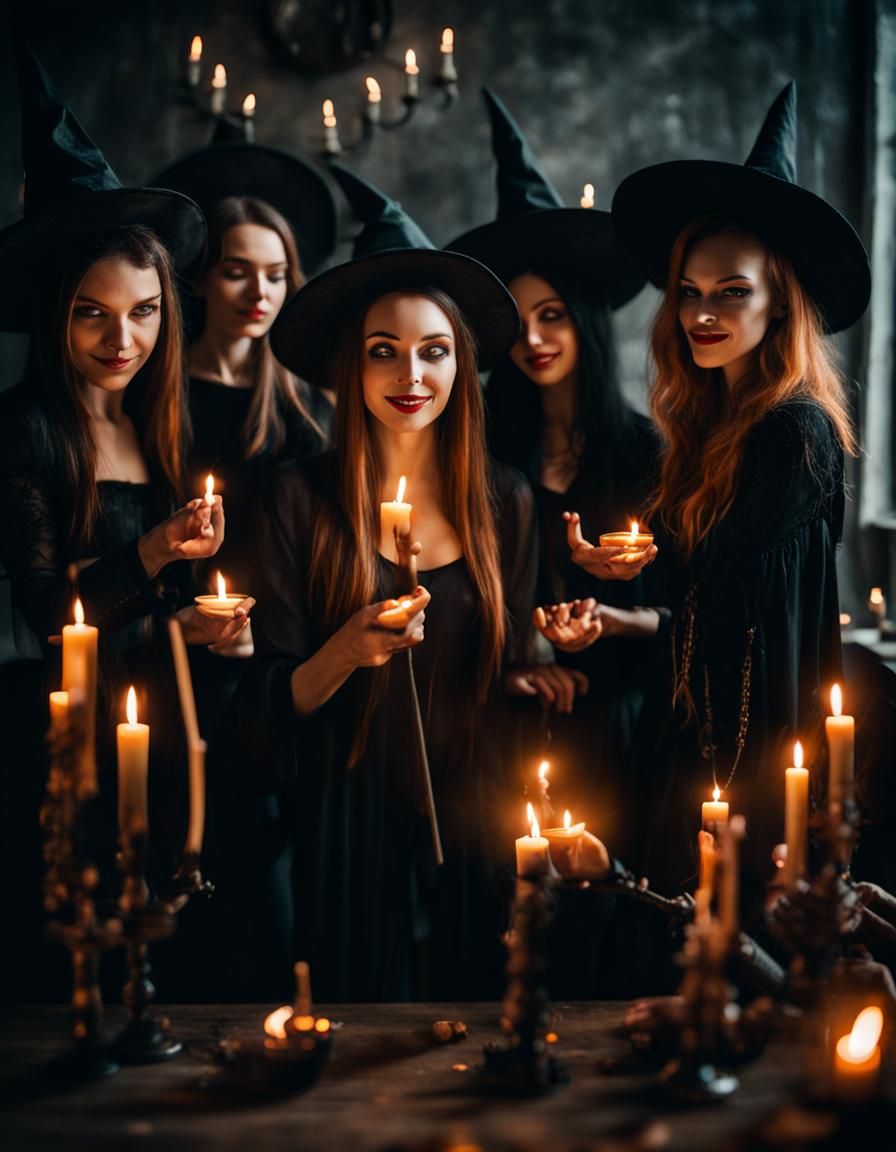Enchanting Witches Convention in Dramatic Candlelight