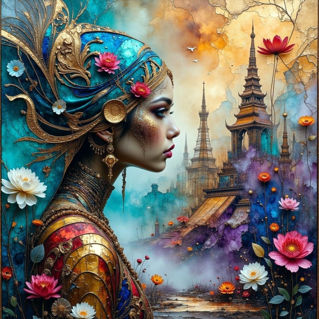 Surreal Mountain Landscape in Oil Painting Style