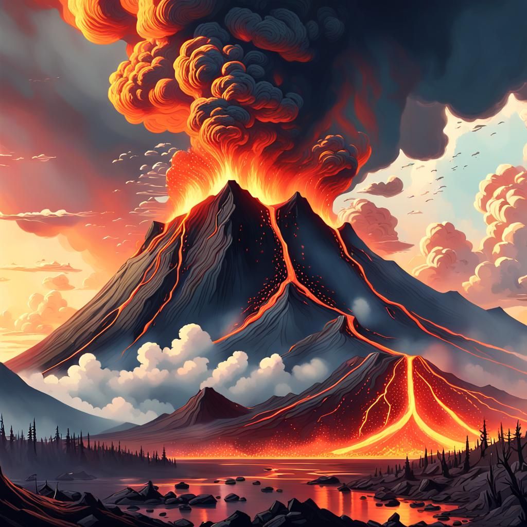 Volcanic Eruption in a Fantasy Landscape