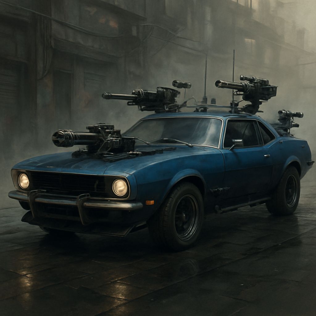 Cyberpunk Muscle Car with Gun Mounts