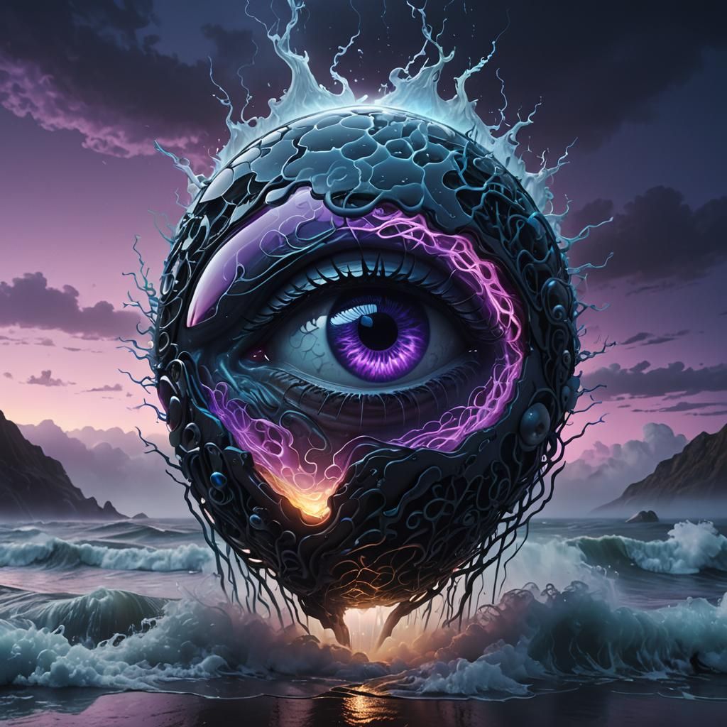 Eerie Glass A with Brain, in Dark Fantasy Style