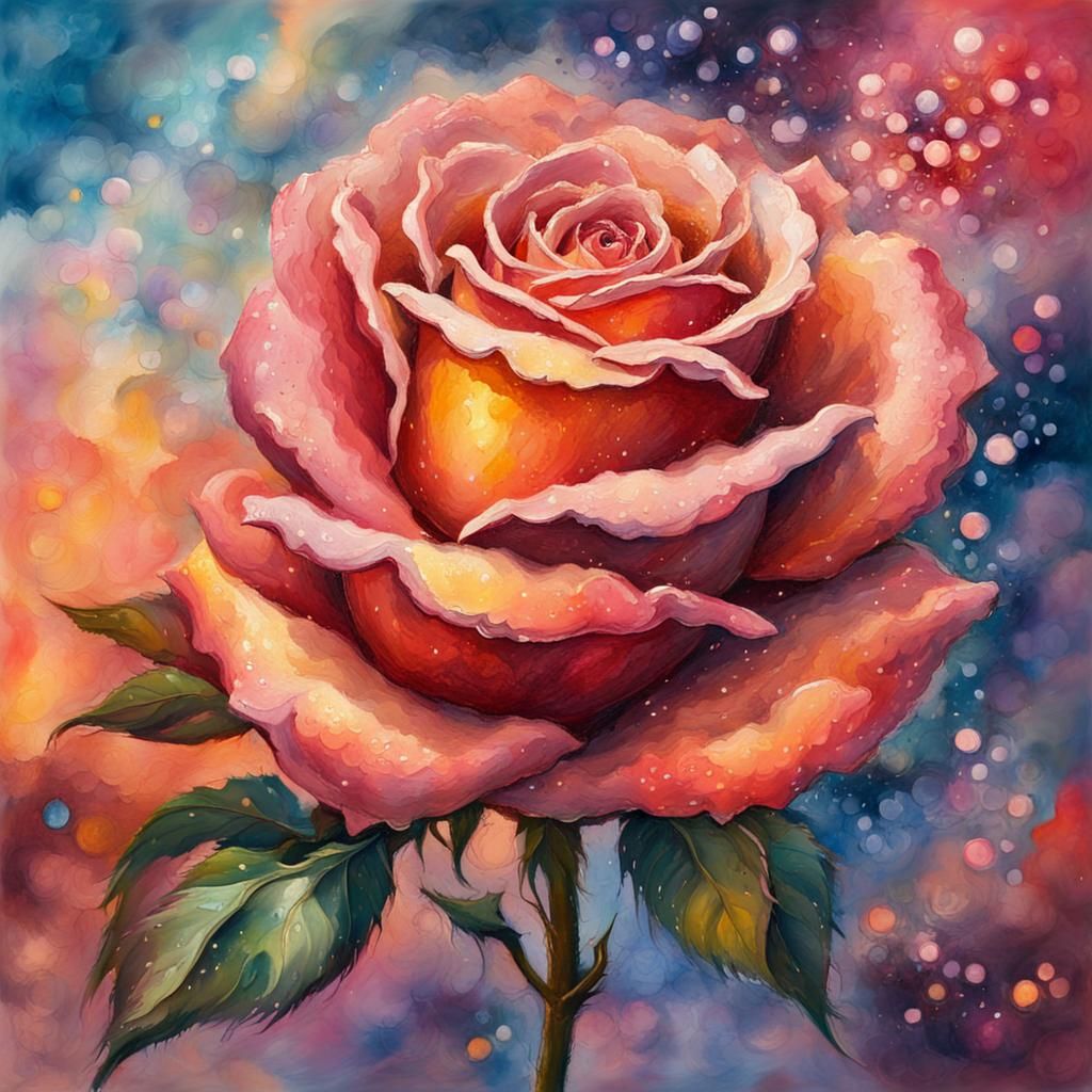 Sparkling Rose in Gouache Watercolor Style