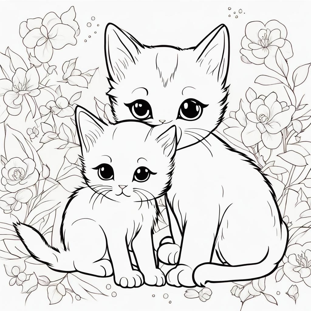 Adorable Kittens Coloring Page in Kawaii Style
