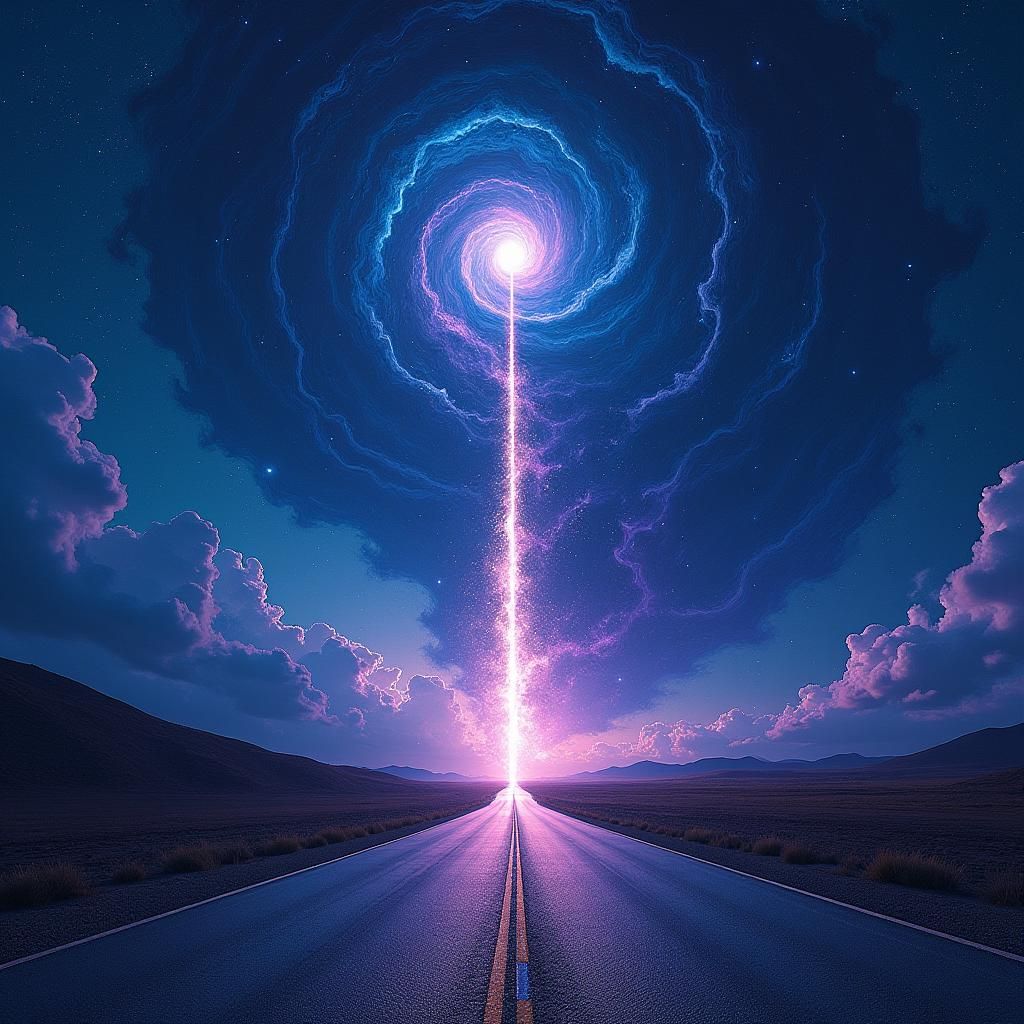 Surreal Road Dissolves into Starry Night