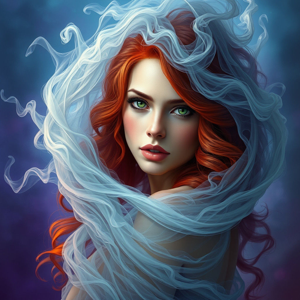Ethereal Woman in Silver Smoke, Fantasy Realism