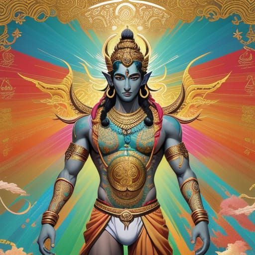 Lord Vishnu in Anime Style with Divine Aura