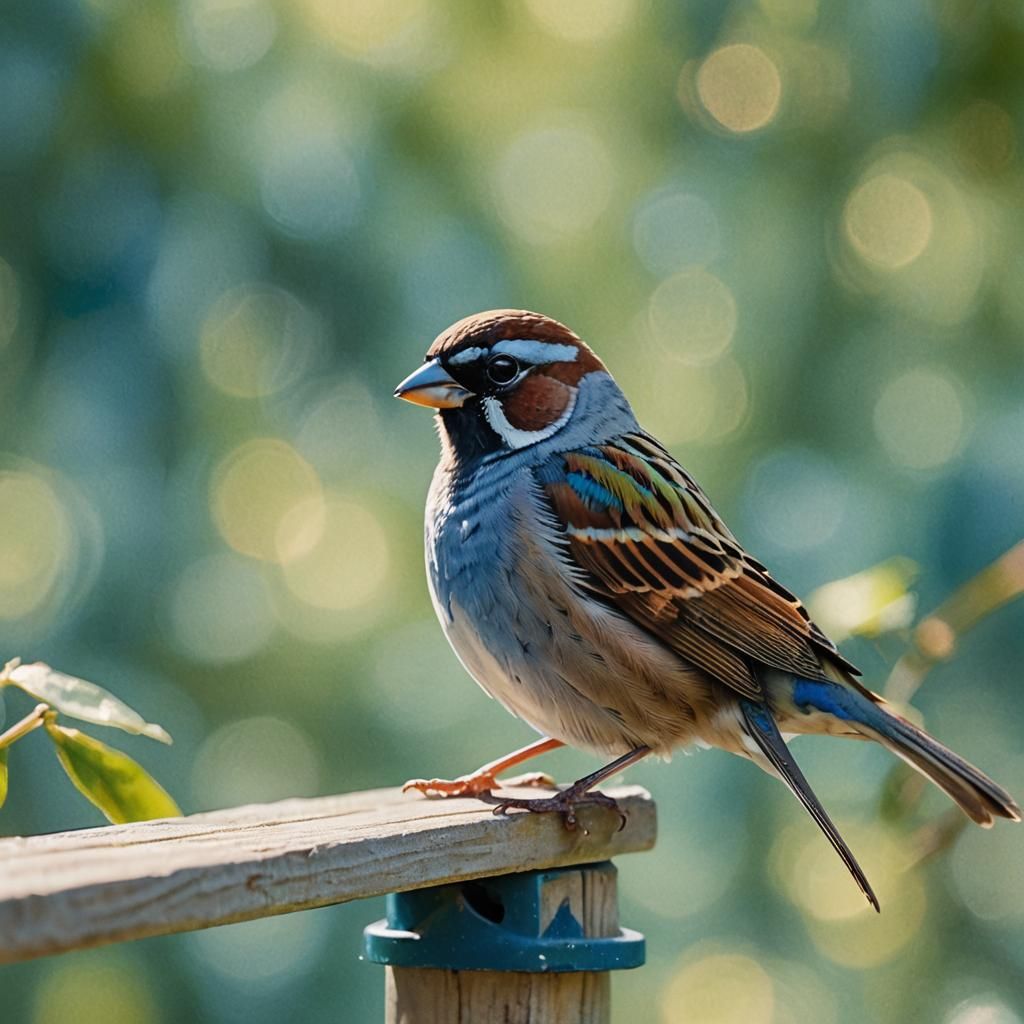 Sparrow at Feeding Station: Macro Acrylic Art