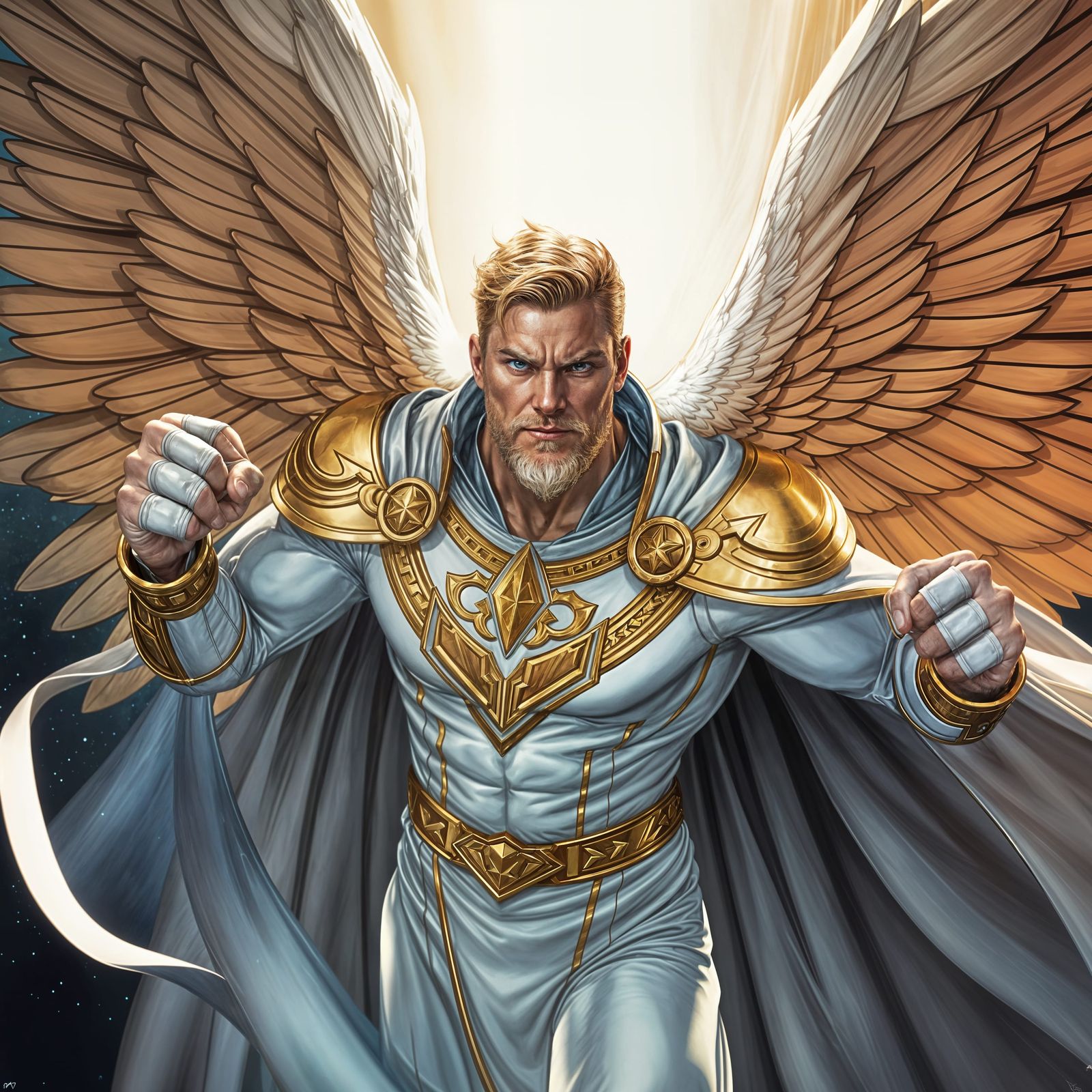 Heroic Marvel-Style Superhero with Angel Wings