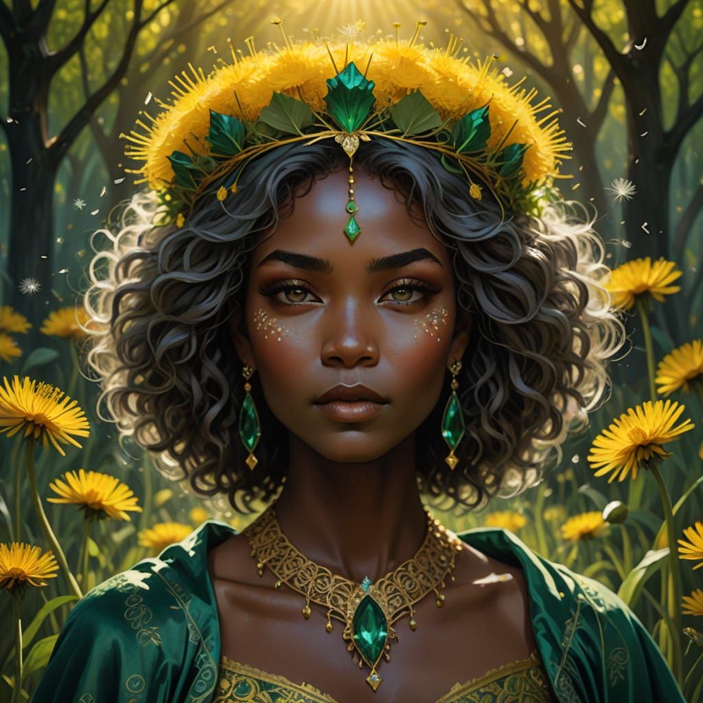 Regal Dandelion Queen in a Field of Golden Delights