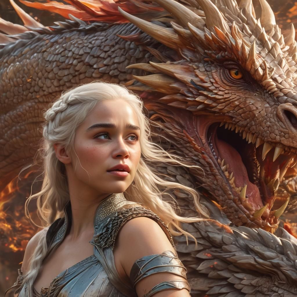 Daenerys Targaryen Rides a Dragon: Hyper-Realistic Fantasy A...