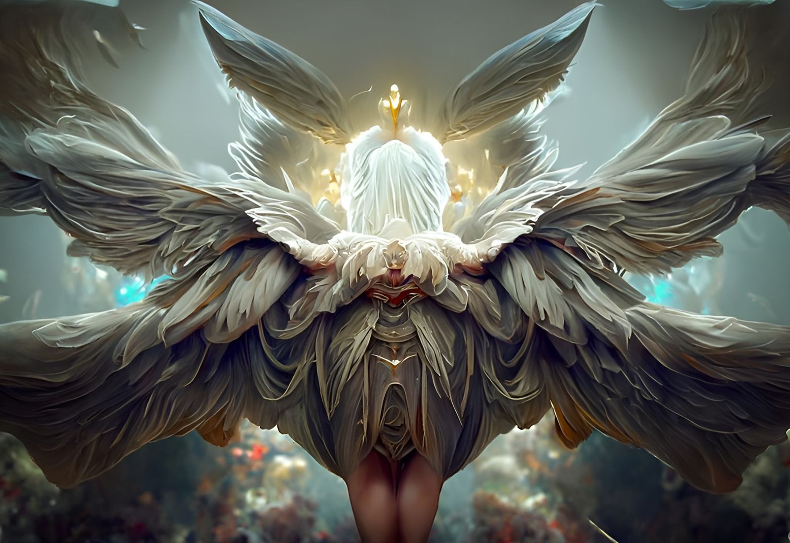 Divine Angel with Ethereal Wings, Detailed Digital Art