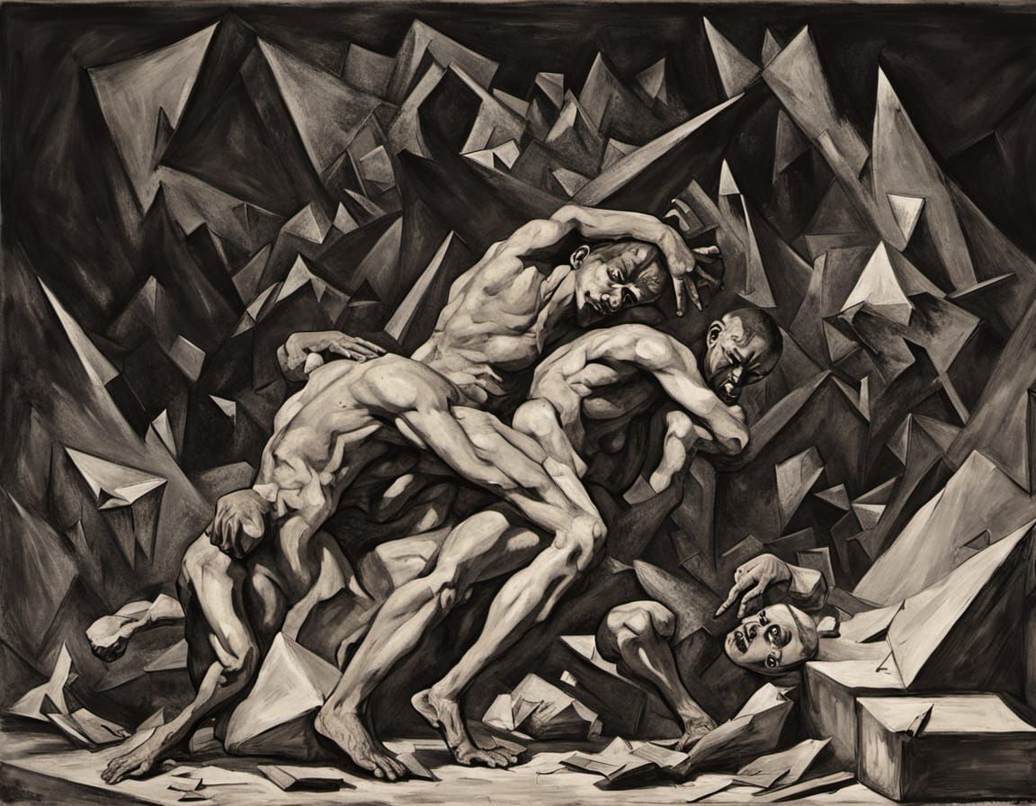 Surreal Cubist Hellscape in Goya's Dark Style
