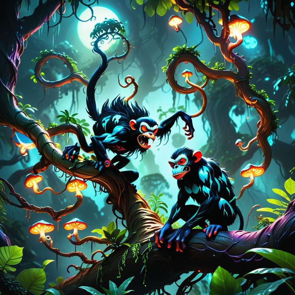 Venom Monkey in Jungle, Art Nouveau Style