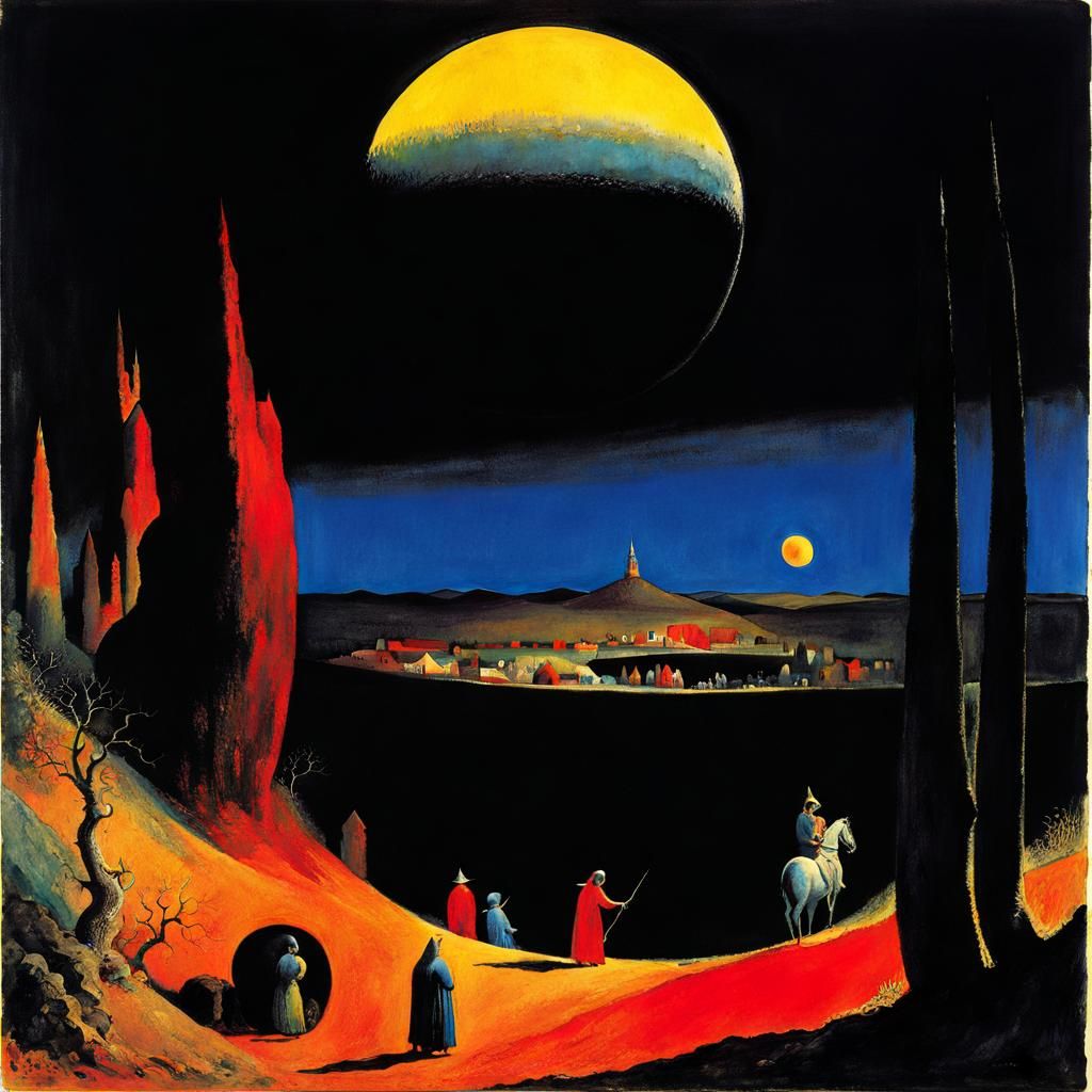 Scenes inside moon Odilon Redon Black ink spiders Surrealism 9 circles of hell the divine comedy Dante hells inferno Sur...