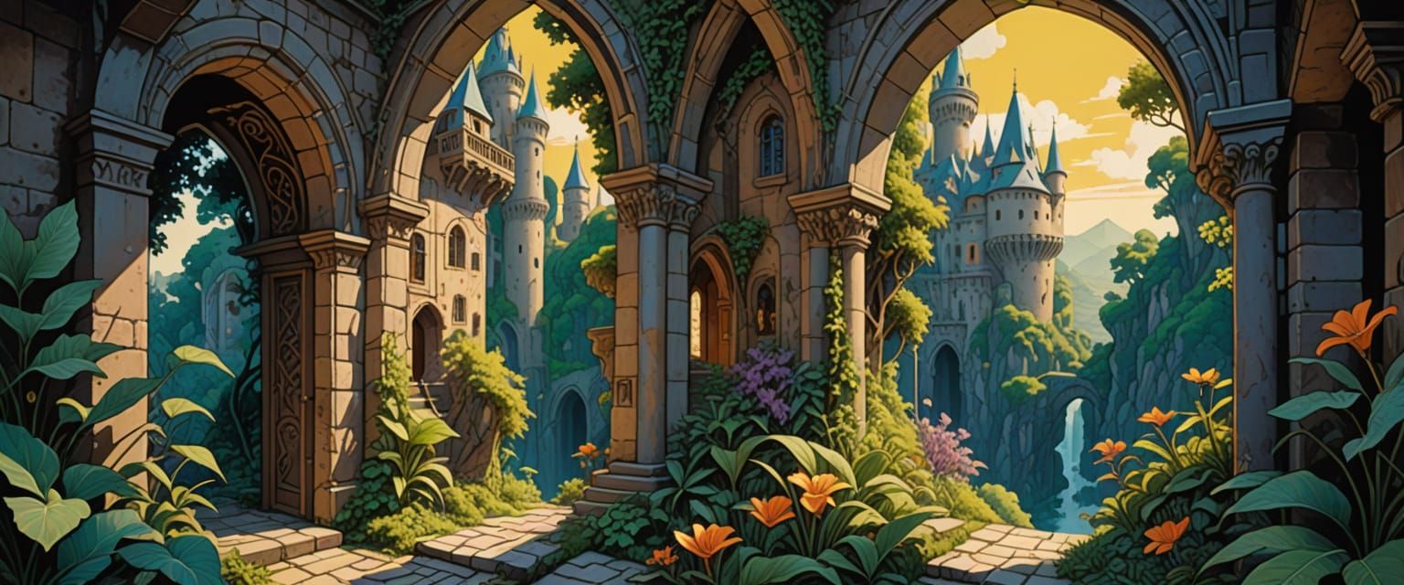 Magical Dungeon Passageway in Naive Folk Art Style