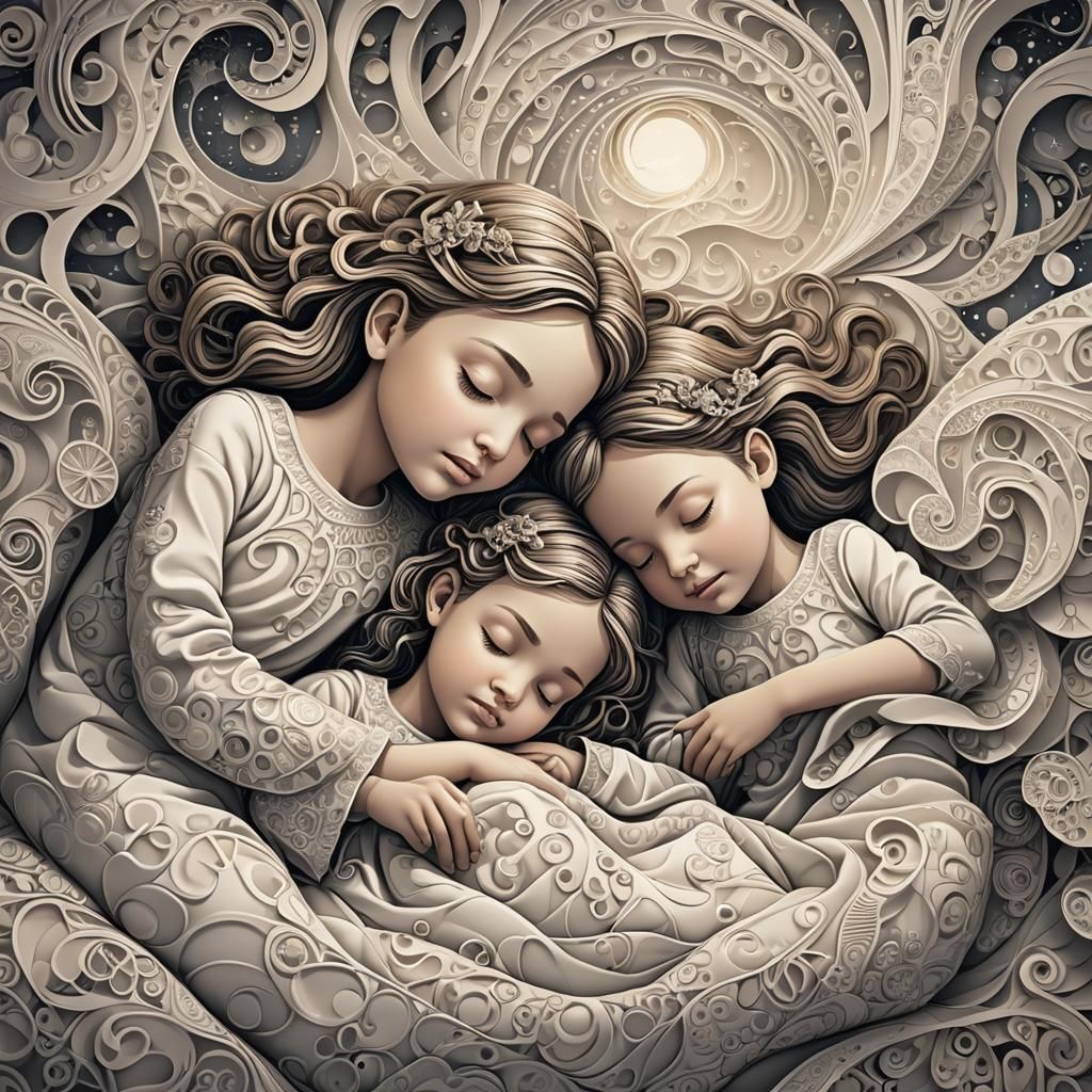 2 small girls sleeping together in bed at their first sleepo...