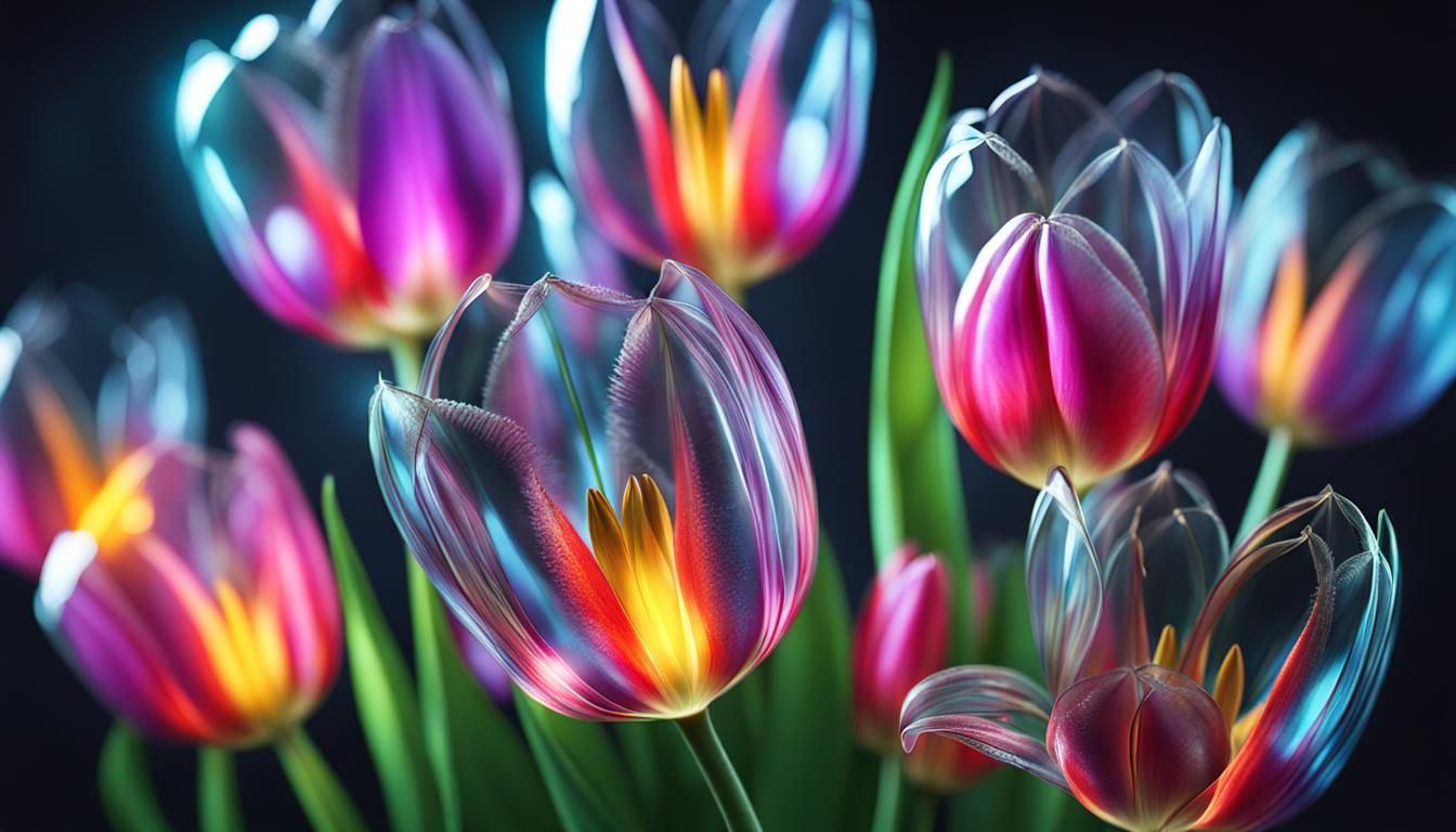 Mystical Tulips with Glowing Petals in Fantasy Style