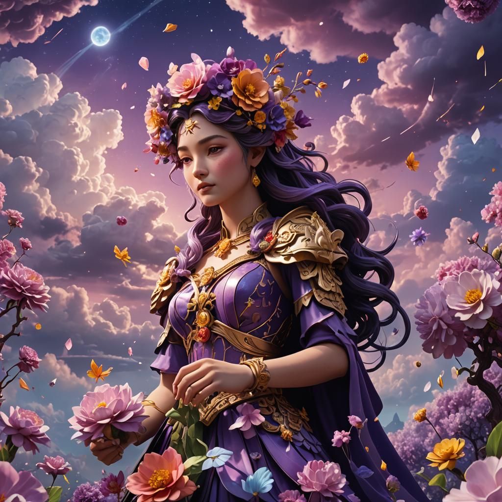 Goddess of Light with Paper Flowers and Candy Clouds