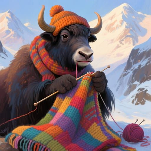 Yak Knits Blanket in Snowy Mountains