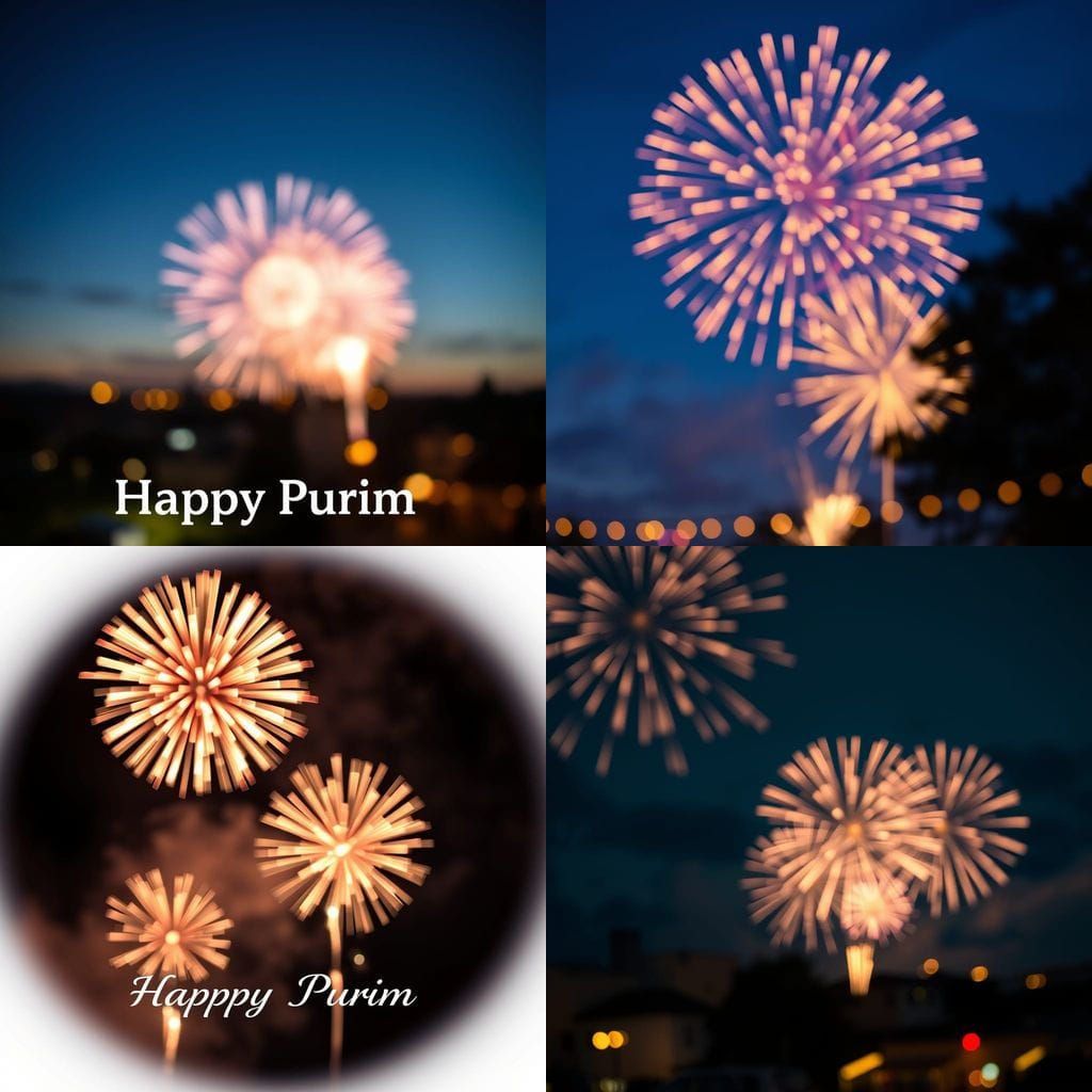 Vibrant Fireworks Display over a Joyful Purim Celebration