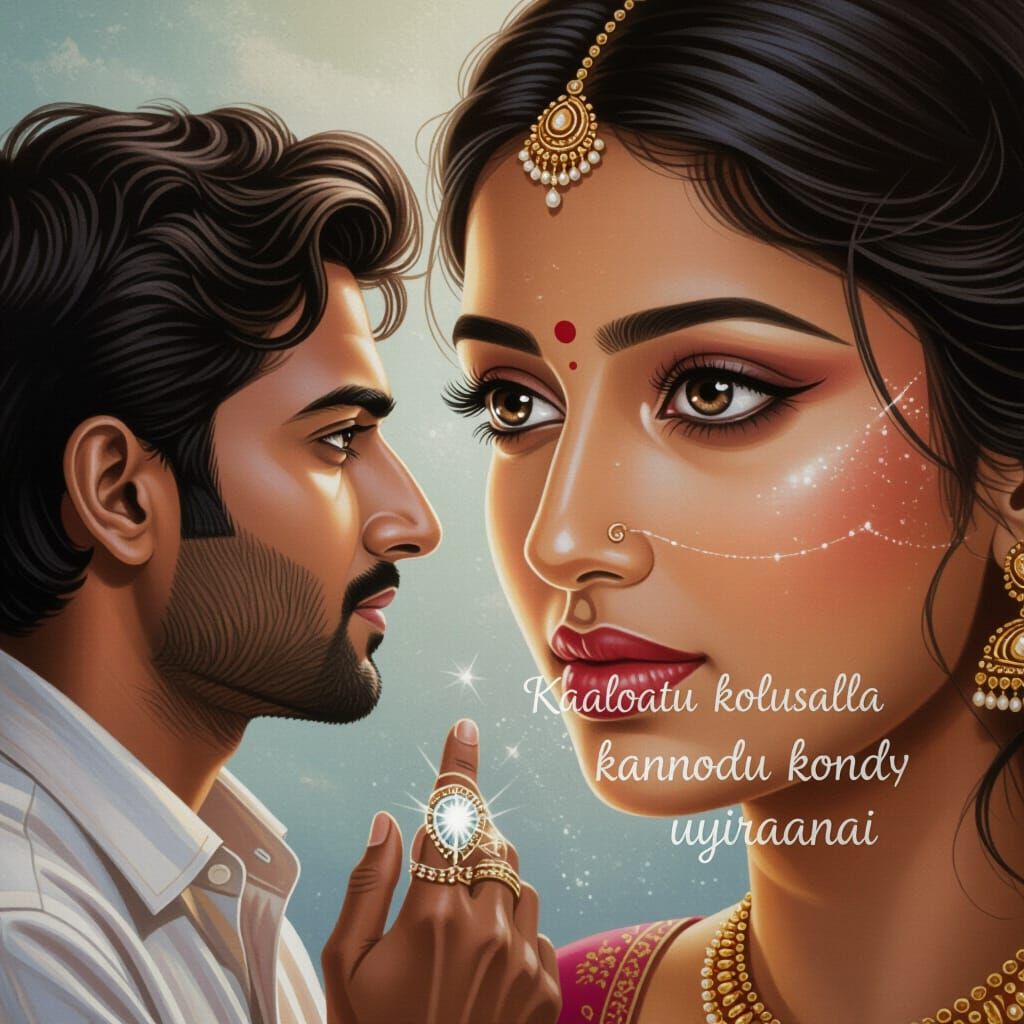 Romantic South Asian Couple in Dreamlike, Poetic Scene