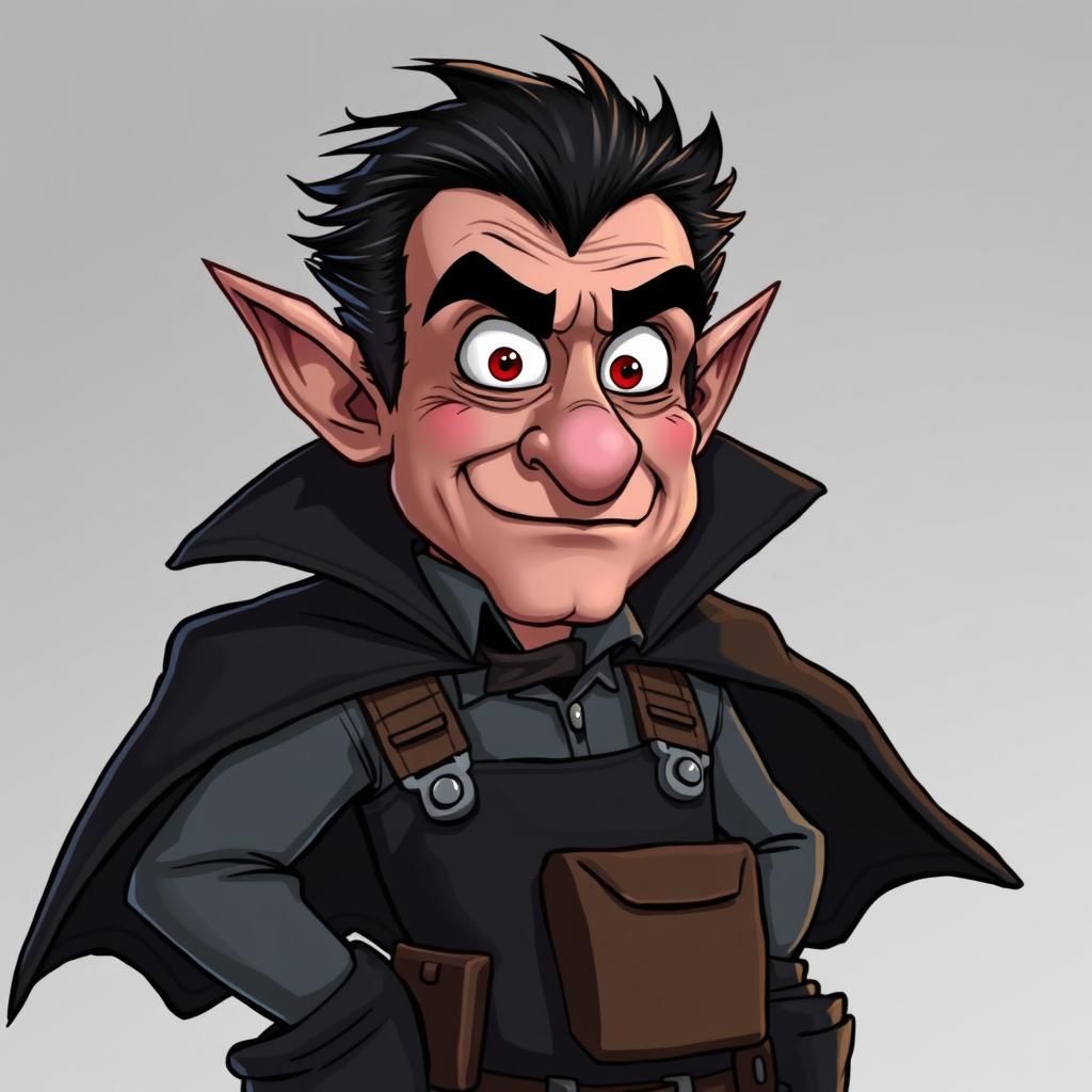 Cartoon Dracula as Australian Plumber with Cape