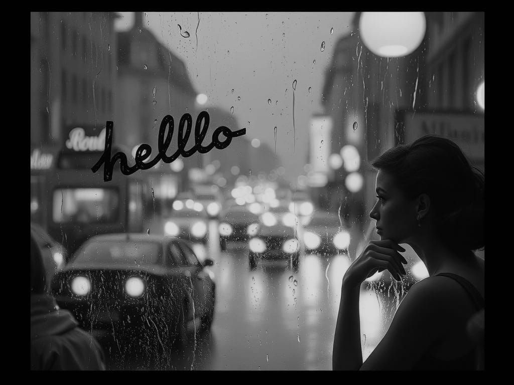 Rainy Cafe Window View with Audrey Hepburn