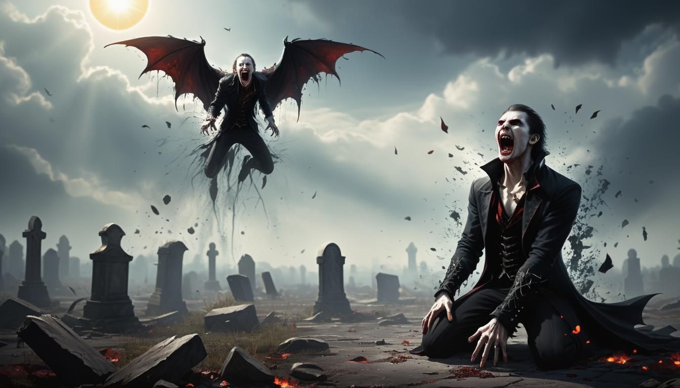 Vampire Disintegrating in Sunlight: Dark Fantasy Art