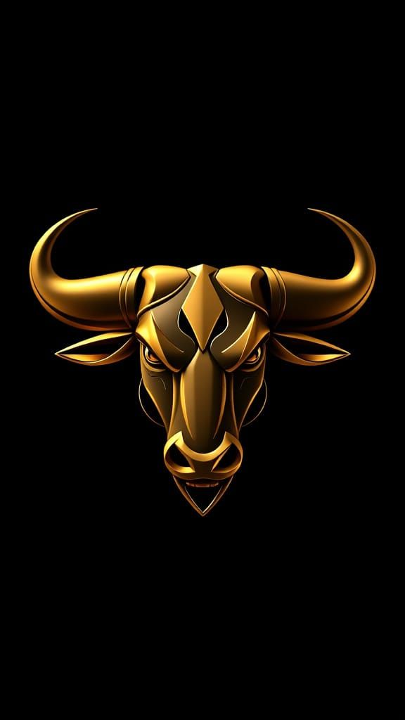 Epic Zodiac Bull Head Emblem in Golden, Cinematic Style