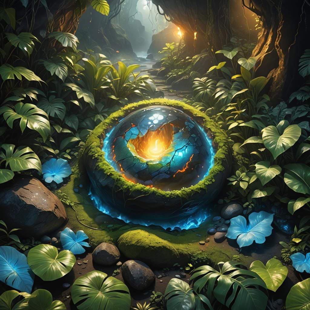 Luminous Healing Pebble in Volcanic Cave