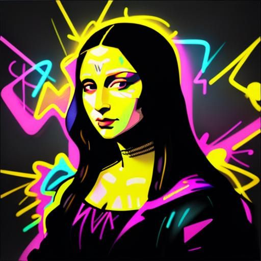 Mona Lisa Neon Art Portrait in Warhol Style
