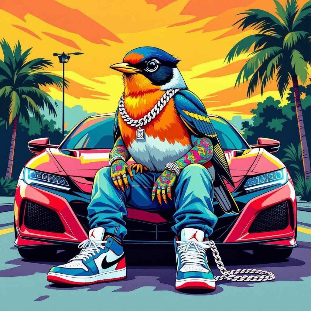 Robin Bird with Tattoos on Honda Car