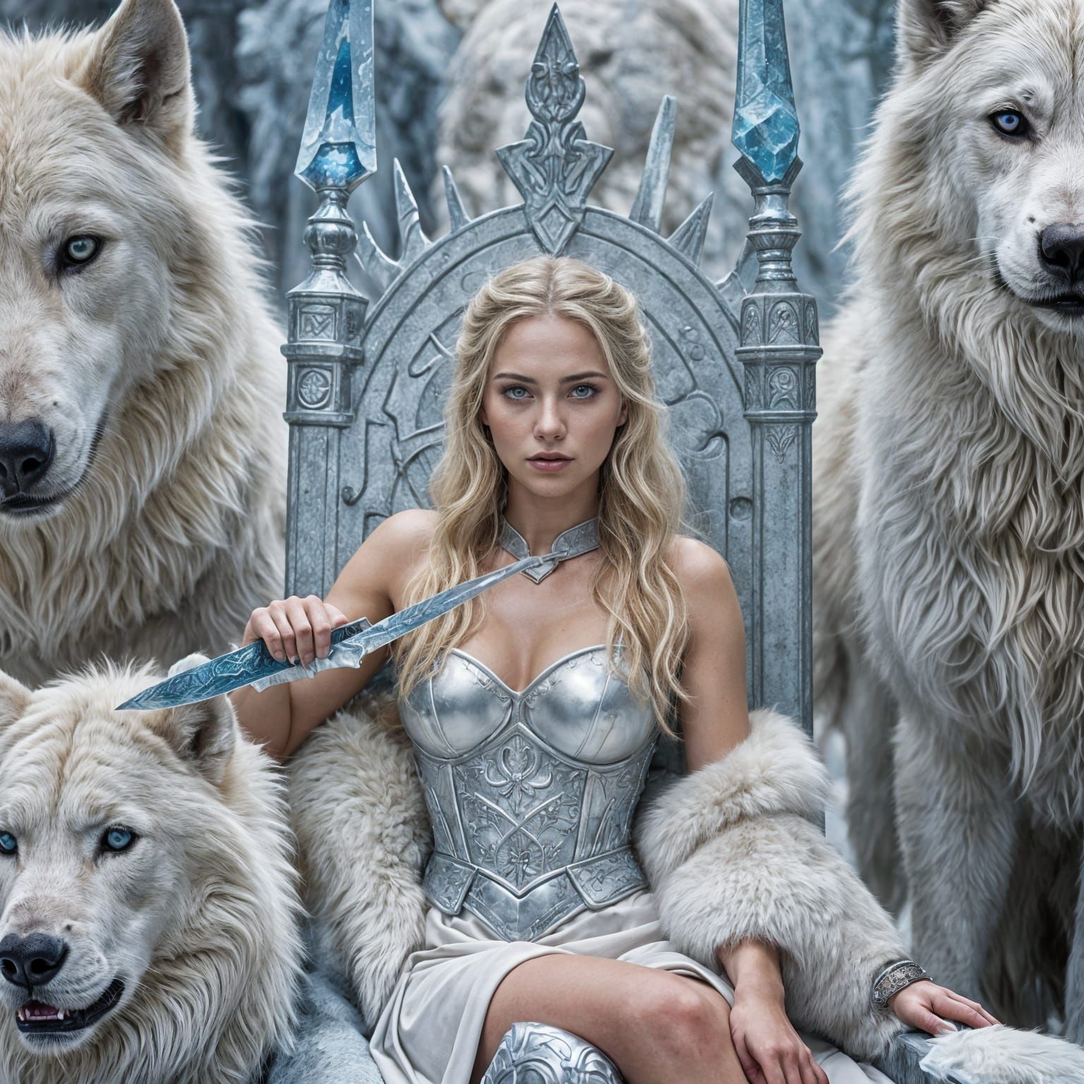 Ice Queen with Wolves Portrait, Professional Photography Sty...