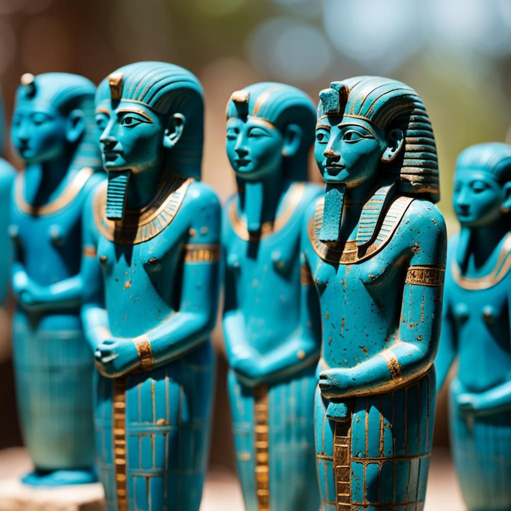 Blue Faience Ushabti Figurines, Ancient Egyptian Photography