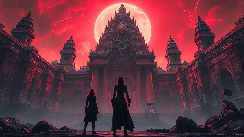 Digital Temple Entrance: Umbra's Dystopian Cyberpunk Confron...