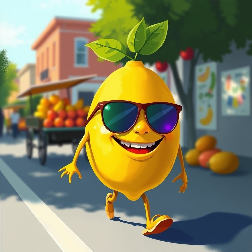 Lemon with Sunglasses Walks to Fruit Gathering