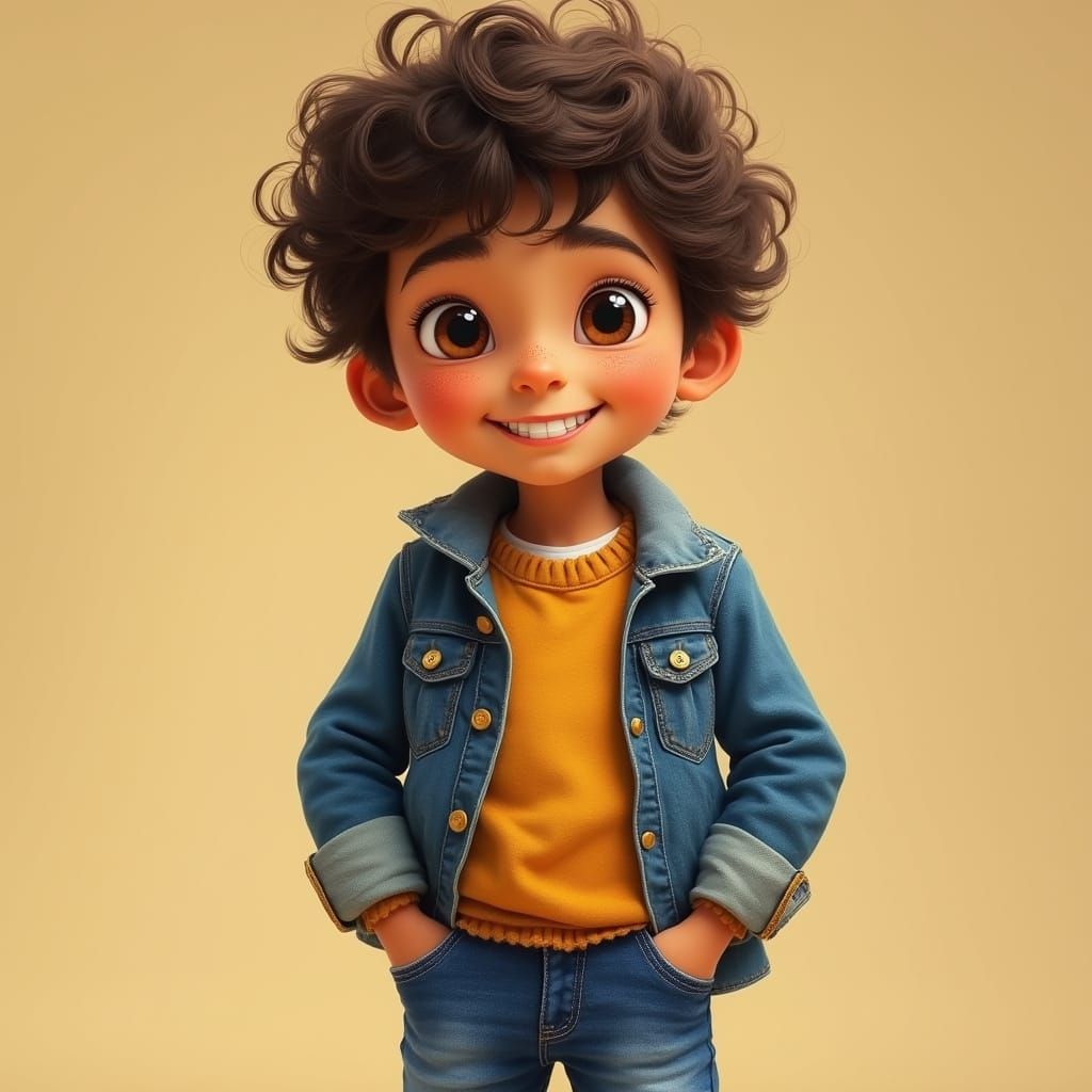 Whimsical Young Boy with Chocolate Brown Hair and Big Brown ...